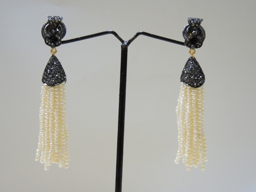 Rose Cut Pearl Tassel Earrings
