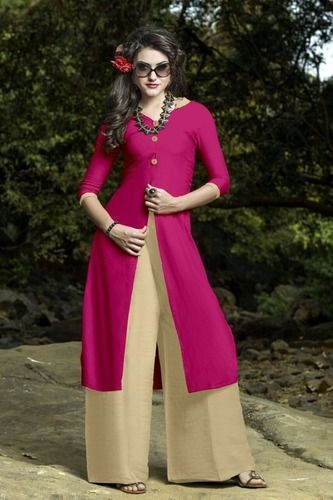 Rayon Pink Fancy Kurti