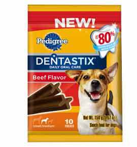 Pedigree DENTASTIX Beef Flavor (Small/Medium) - Beef, 400g to 10kg | Chewy Texture, X-Shaped, Oral Care, Plaque and Tartar Control