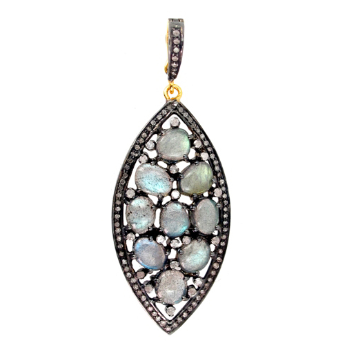 Gold Diamond Labradorite Gemstone Pendant