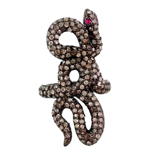 Pave Diamond Ruby Snake Ring