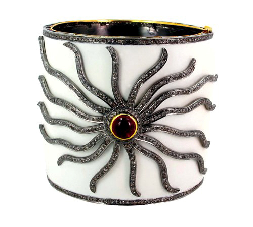 Fashionable Enamel Pave Diamond Cuff Bangle 