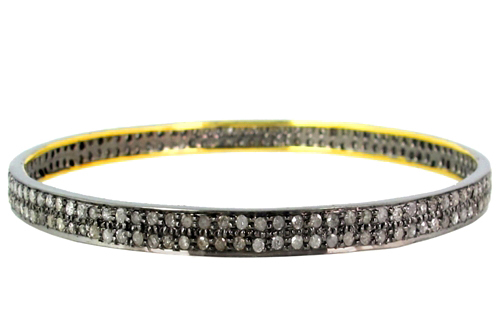 14k Gold and Sterling Silver Pave Diamond Cuff Bangle - 2.50 Cts Diamond, 12.38 Gms Weight, Elegant Design