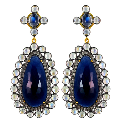 14k Gold Silver Gemstone Diamond Earrings