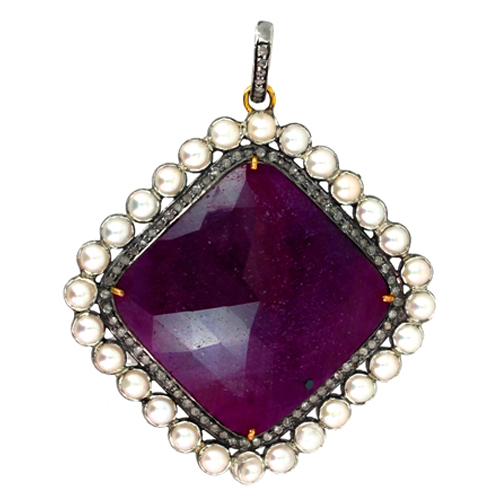 Gemstone Pearl Ruby Diamond Gold Pendant