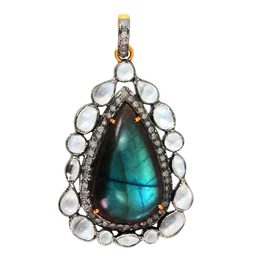 Diamond Moonstone Labradorite Gemstone Pendant