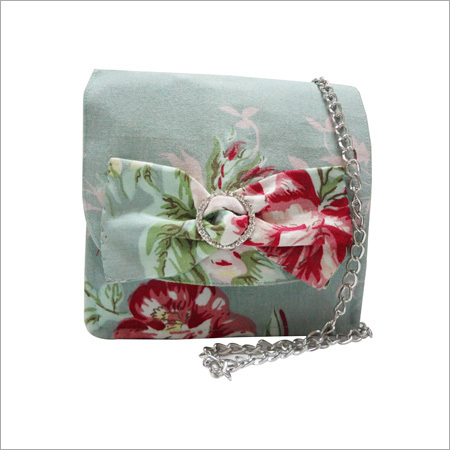Stone Studded Buckle Bags - Fabric & Metal, 10x8x3 Inches, Teal | Lightweight, Durable, Stylish Floral Print, Chain Strap