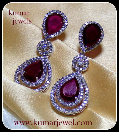 Dual Stud Earrings - Gold Plated Ruby GB Stones Elegant Party Wear