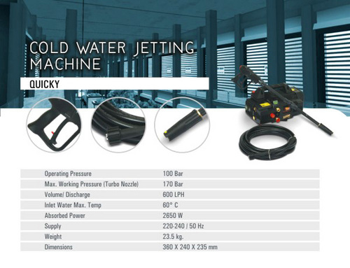 Cold Water Jetting Machine - 388x345x125 Mm, 3 Kw Motor, 170 Bar Max Pressure | High Pressure, Effective Cleaning, Versatile Use, Durable Build, Easy Operation