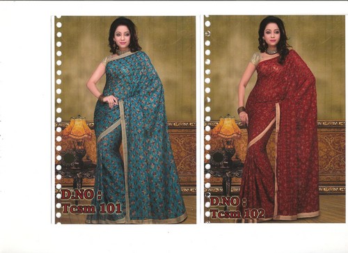 PHULKARI SAREE - 5.5M Chiffon, Multiple Colors | Phulkari Jaal Work, Golden Tissue Border, Elegant Drape