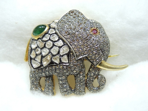 Elephant Rose Cut Diamond Brooch