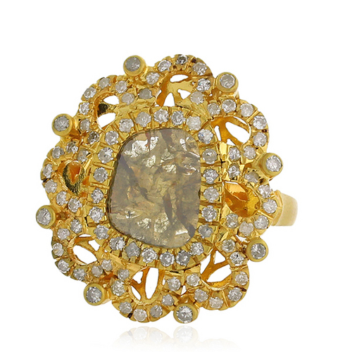 Slice Pave Diamond Ring - 18kt Silver, 2.44cts Diamonds, 7.46g Gold | Antique Style, Pave Setting, Elegant Design