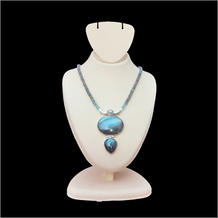 Labradorite Apatite Necklace - Silver Chain 16-18 Inches, Blue Gemstones | Elegant Design, Oval Teardrop Pendant, Lobster Clasp