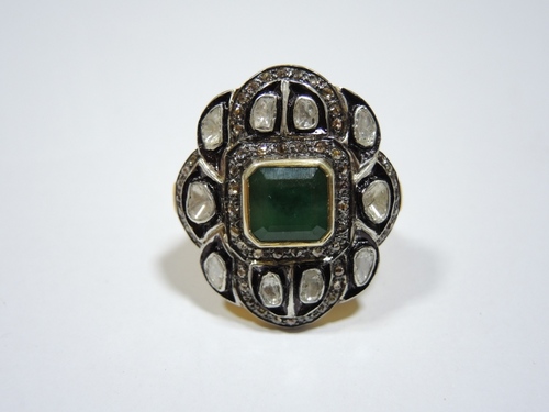 Emerald Rose Cut Diamond Ring