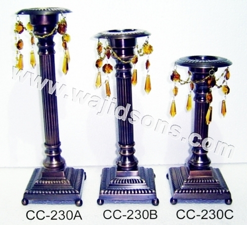 CANDLE STICK BEADS HANGING - Metal Beads, 10.16x12.70x40.64 cm, Dark Brown Square Base, Elegant Design