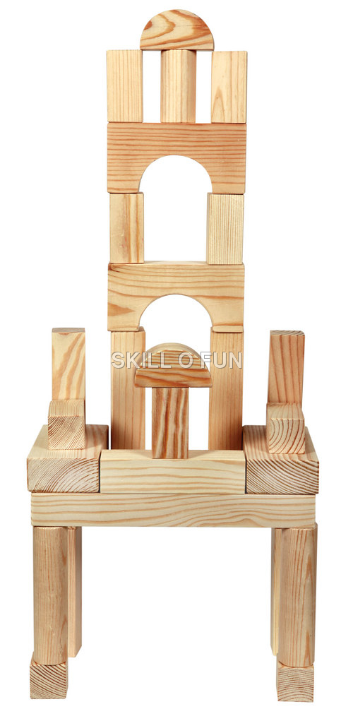 Building Fun - Pine Wood 20+ Blocks Natural Color | Creative Play Fine Motor Skills Early Learning Wooden Storage Box