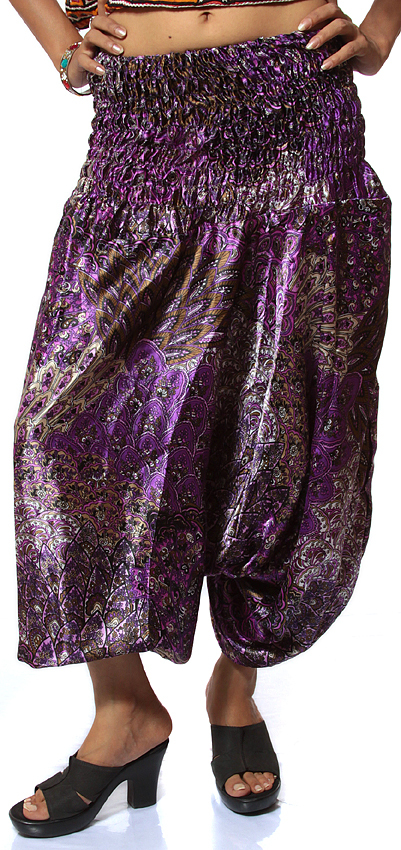 printed purple harem trousers
