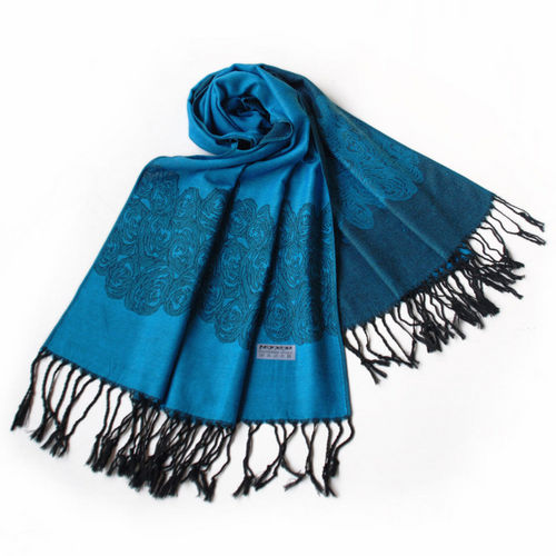 Border Patterned Pashmina Turquoise