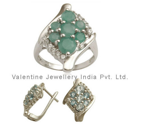 Sterling Silver Jewelry Set, Emerald Ring And Earring Set, Costume Jewellery Set Gender: Women