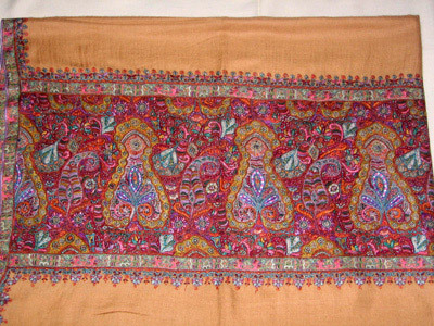 Pashmina Sozini Shawls - Cashmere 70x100cm Beige | Hand-Woven, Intricate Embroidery, Soft Texture, Elegant Design, Warmth
