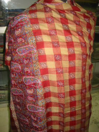 Pashmina Sozini Shawls - Pashmina Wool, 70x180 cm, Red | Soft Texture, Warmth, Checked Pattern