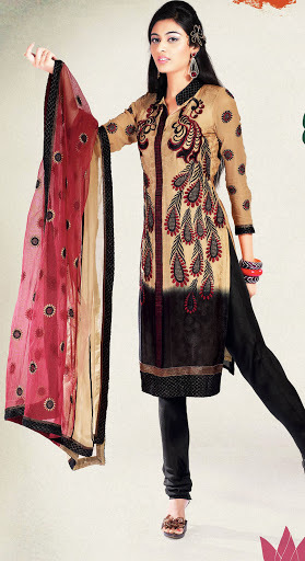Designer Dress - Silk Blend, 52 Inches, Beige | Elegant Design, Comfortable Fit, Peacock Motif Embroidery, Perfect Drape