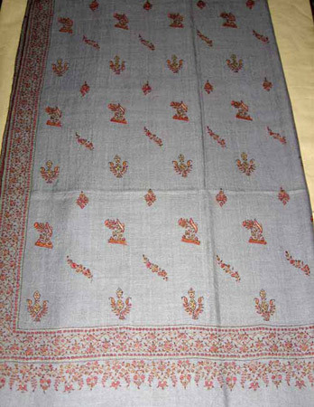 Pashmina Sozini Shawls - Pashmina Wool 70x180 cm Grey, Handwoven Embroidered Design, Soft Texture and Warmth