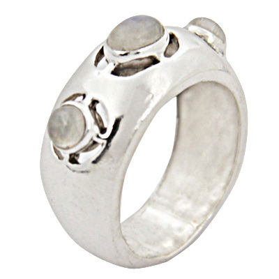 Three Stone Newest Rainbow Gemstone Silver Ring