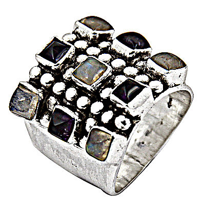 Exclusive Amethyst & Rainbow Gemstone Silver Ring