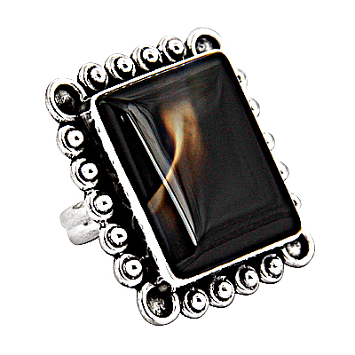 Hot World Large Antique Silver Agate Gemstone Ring