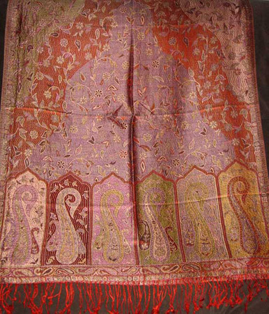 100% Silk Jamawar Stoles - 70x30 Inches, Burgundy | Soft Texture, Intricate Design, Warmth