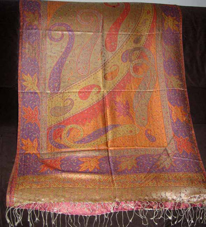 100% Silk Jamawar Stoles - 70x30 Inches, Gold | Soft Texture, Luxurious Feel, Intricate Details
