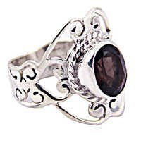 Fret Work Designer Smokey Gemstone Silver Ring