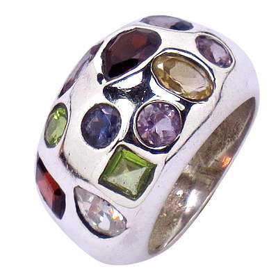 Multi Gemstone Silver Ring