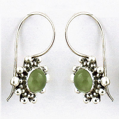 Indian Designer Prenite Gemstone Silver Hook Earrings 