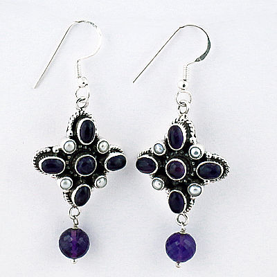 Fastival Designer Amethyst Gemstone Silver Earrings