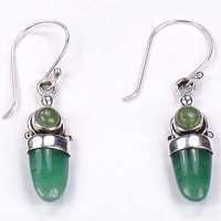 Delicate Green Corundum & Prenite Gemstone Silver Earrings