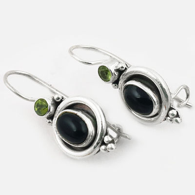 Ethnic Designer Black Onyx & Peridot Gemstone Earrings