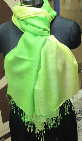 Silk Wool Stoles - 70x180 cm, Lime Green | Soft Texture, Gradient Colors, Lightweight, Fringe