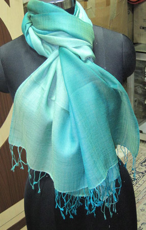Silk Wool Stoles - Silk Wool Blend 70x180 cm Teal | Soft Texture, Elegant Design, Hand-Knotted Fringes