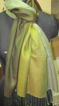 Silk Wool Stoles - 70x180 cm Olive Green, Soft Texture, Elegant Style, Lightweight, Hand-Knotted Fringe