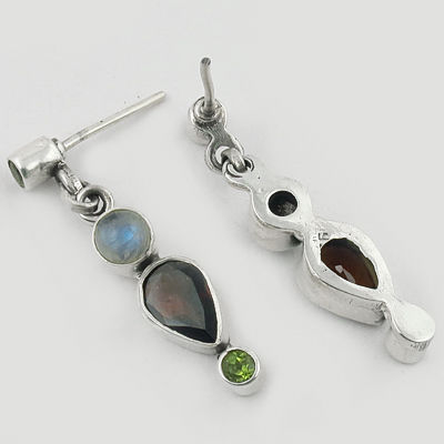 Hot! Dazzling Multi Gemstone Silver Earrings