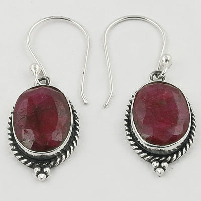 Ethnic Designer Died Ruby Gemstone Silver Earrings