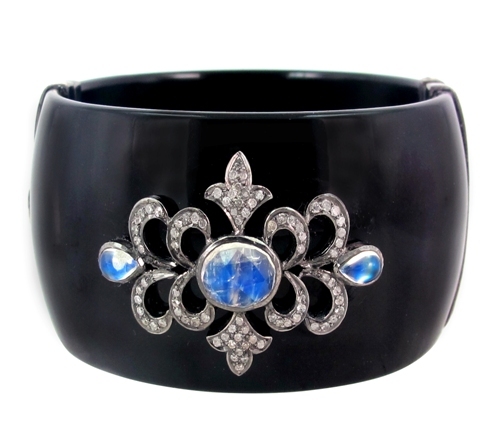 14k Gold Pave Diamond Bakelite Bangle