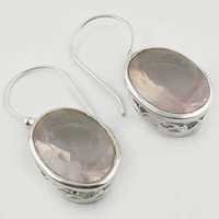 Charming Oval Rose Quartz Silver Gemstone Earrings 