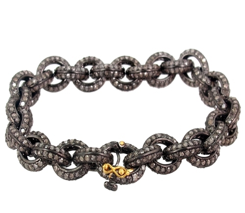 92.5 Sterling Silver Diamond Gold Chain Bracelet