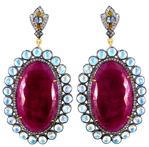 Gold Diamond Silver Ruby Gemstone Earrings