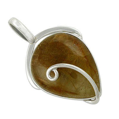 Attention Golden Rutil Gemstone Silver Pendant