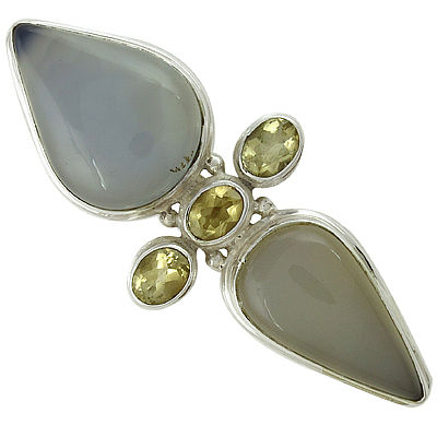 Sensational Blue Chalcedony & Citrine Gemstone Silver Pendant 