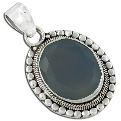 Designer Blue Chalcedony Gemstone Silver Pendant